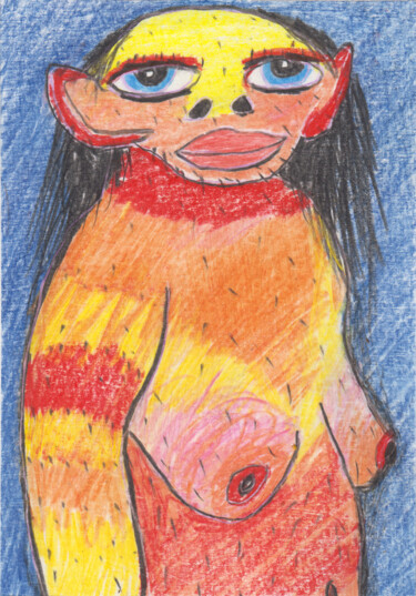 Рисунок под названием "Nu féminin (PEI 314…" - Ergon, Подлинное произведение искусства, Цветные карандаши