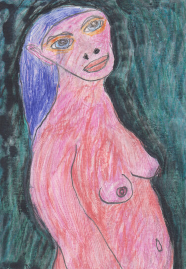 Рисунок под названием "Nu féminin (PEI 317…" - Ergon, Подлинное произведение искусства, Цветные карандаши