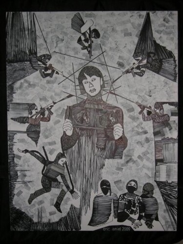 Drawing titled "Trapped" by Eric Amiel, Original Artwork