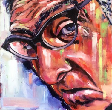 Schilderij getiteld "Homme à lunettes" door Eric Bertagnoli, Origineel Kunstwerk, Olie
