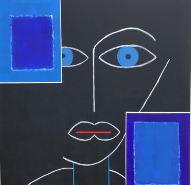 Malerei mit dem Titel "Bleu" von Eric Bertrand, Original-Kunstwerk, Acryl