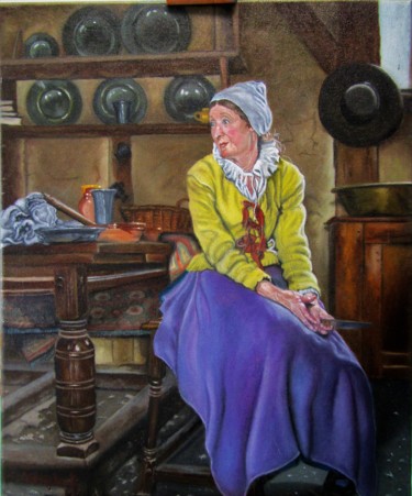 Painting titled "vieille femme dans…" by Eric Blanchard, Original Artwork, Oil