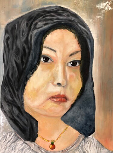 Painting titled "Femme kazakh" by Eric Borel, Original Artwork, Oil