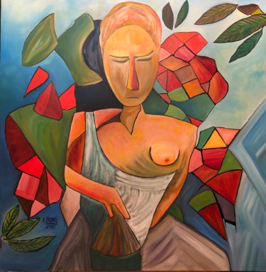 Pintura intitulada "La Vierge aux seins…" por Eric Borel, Obras de arte originais, Óleo