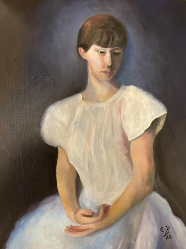 Painting titled "THE WHITE DRESS" by Eric Borel, Original Artwork, Oil