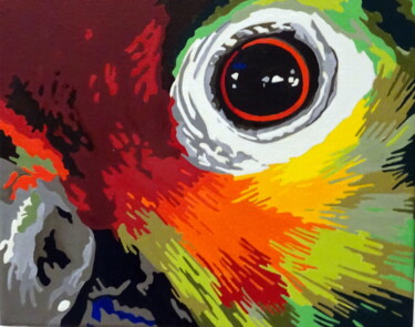 Peinture intitulée "le regard du perroq…" par Eric Bourdon, Œuvre d'art originale, Huile
