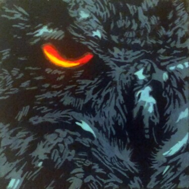 Pittura intitolato "black owl" da Eric Bourdon, Opera d'arte originale, Olio