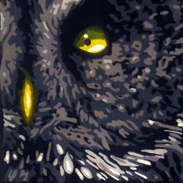 Painting titled "great grey owl" by Eric Bourdon, Original Artwork, Oil
