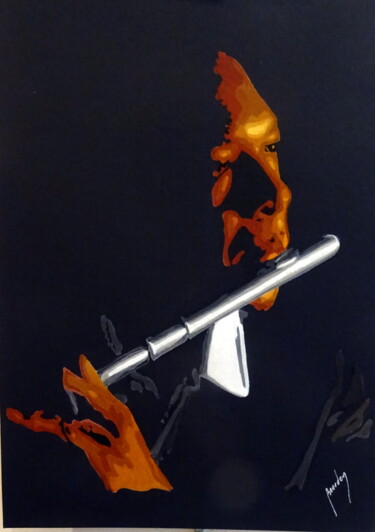 Painting titled "flutiste" by Eric Bourdon, Original Artwork, Oil