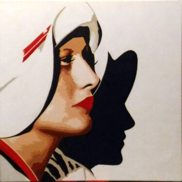 Painting titled "femme au chapeau 2" by Eric Bourdon, Original Artwork, Oil