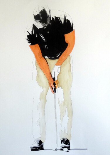 Рисунок под названием "golf, le putt" - Eric Bourdon, Подлинное произведение искусства, Чернила