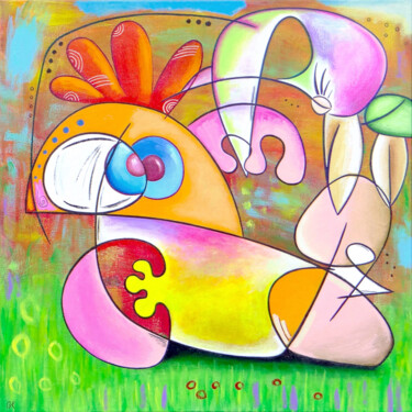 Painting titled "Bird pédicure" by Eric Bourdon, Original Artwork, Acrylic Mounted on Wood Stretcher frame