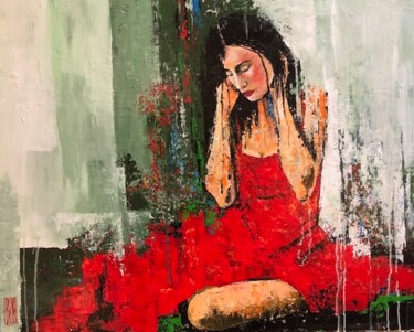 Картина под названием "La robe rouge" - Eric Bourse, Подлинное произведение искусства, Акрил
