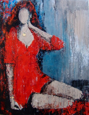 Painting titled "la-robe-rouge-acryl…" by Eric Bourse, Original Artwork, Acrylic