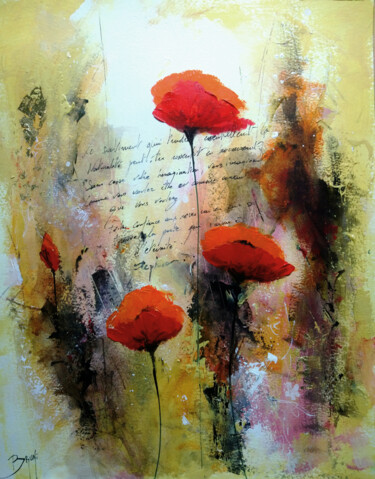 Painting titled "Coquelicots éternels" by Eric Bruni, Original Artwork, Acrylic