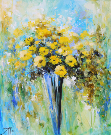 Painting titled "Bouquet de fleurs "…" by Eric Bruni, Original Artwork, Acrylic Mounted on Wood Stretcher frame