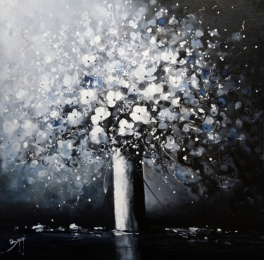Картина под названием "Fleurs blanches" - Eric Bruni, Подлинное произведение искусства, Акрил Установлен на Деревянная рама…