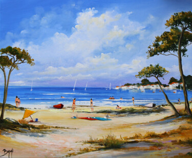Painting titled "Vacances sur la pla…" by Eric Bruni, Original Artwork, Acrylic Mounted on Wood Stretcher frame