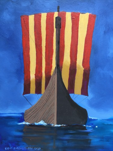 Peinture intitulée "Viking longship" par Eric Burgess-Ray, Œuvre d'art originale, Huile