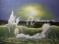 Painting titled "moonlit-seascape-er…" by Eric Burgess-Ray, Original Artwork, Oil