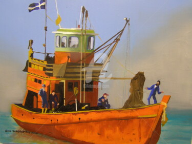 Картина под названием "Fishing in Orange" - Eric Burgess-Ray, Подлинное произведение искусства