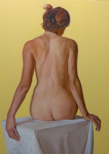 Malerei mit dem Titel "Petit nu jaune" von Eric Cardonnel, Original-Kunstwerk, Öl