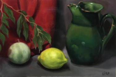 Painting titled "Citron et Melon Vert" by Eric Cardonnel, Original Artwork, Oil