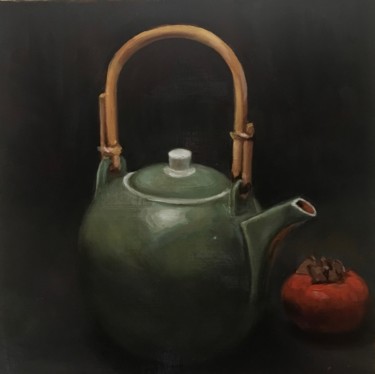 Malerei mit dem Titel "Théière et Kaki" von Eric Cardonnel, Original-Kunstwerk, Öl