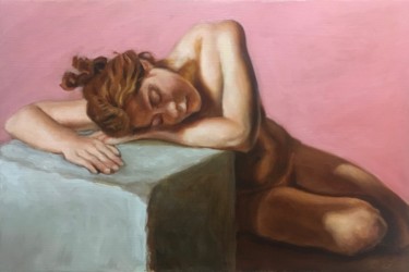 Painting titled "Petit nu rose" by Eric Cardonnel, Original Artwork, Oil