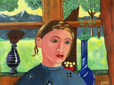 Картина под названием "Girl in Window" - Eric Chattell, Подлинное произведение искусства, Акрил