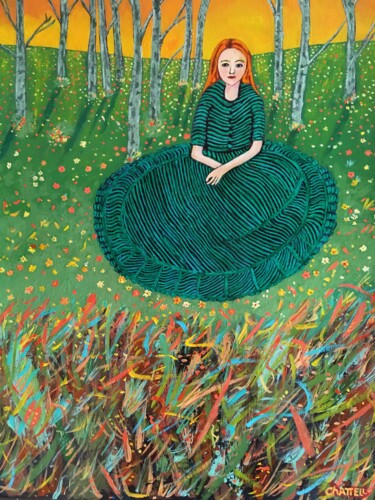 Картина под названием "Girl in the Forest" - Eric Chattell, Подлинное произведение искусства, Акрил Установлен на Другая жес…