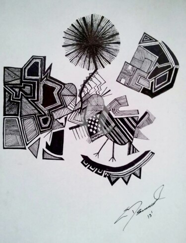 Drawing titled "Bird-Sun" by Krmdabstracts, Original Artwork, Ink