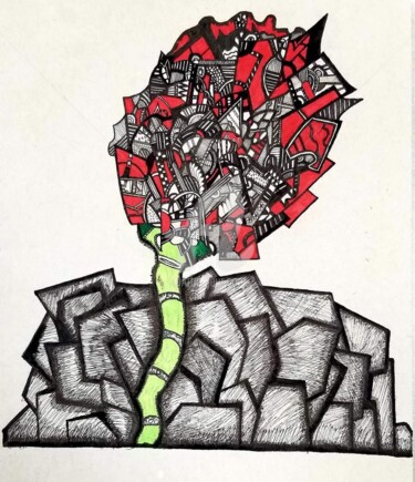 Drawing titled "Breaking Through th…" by Krmdabstracts, Original Artwork, Ink