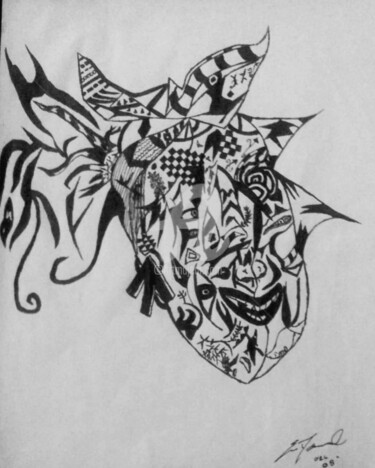 Drawing titled "The Face of Chaos" by Krmdabstracts, Original Artwork, Ink