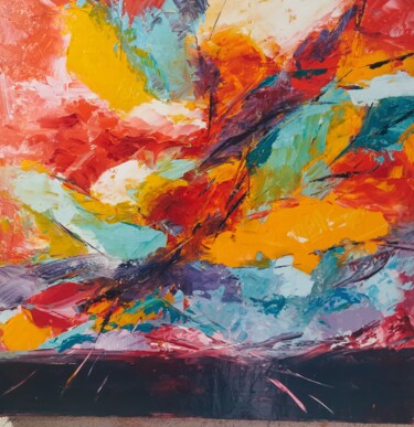 Pintura titulada "ciel en rouge" por Eric Delbos, Obra de arte original, Oleo