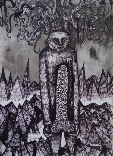 Dessin intitulée "le dieu de la ferti…" par Eric Demelis, Œuvre d'art originale, Encre
