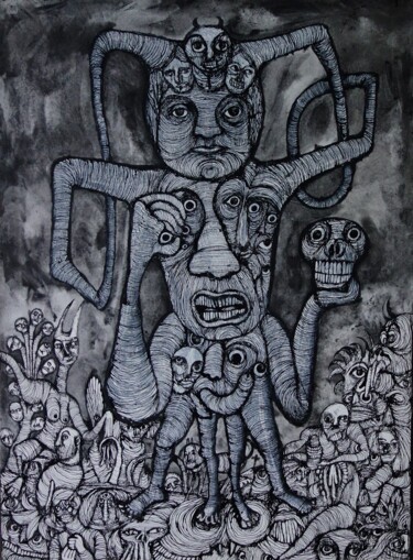 Disegno intitolato "le dieu de la folie" da Eric Demelis, Opera d'arte originale, Inchiostro
