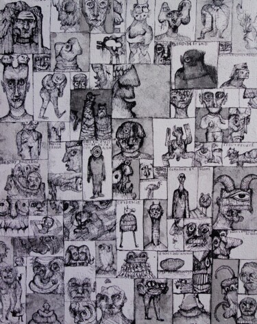 Рисунок под названием "plusieurs fantômes" - Eric Demelis, Подлинное произведение искусства, Чернила