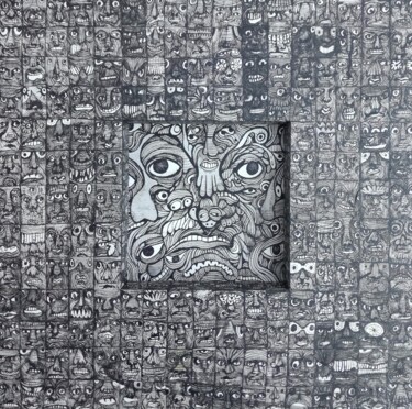 Dibujo titulada "autoportrait gris" por Eric Demelis, Obra de arte original, Tinta