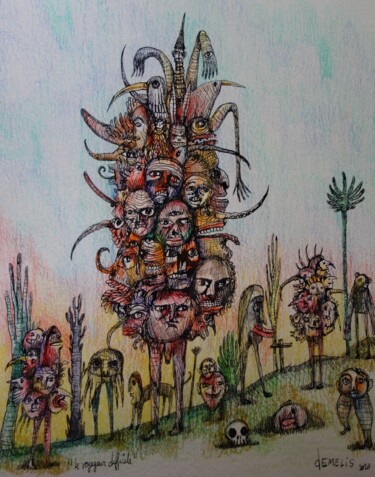 Dessin intitulée "le voyageur diffici…" par Eric Demelis, Œuvre d'art originale, Crayon