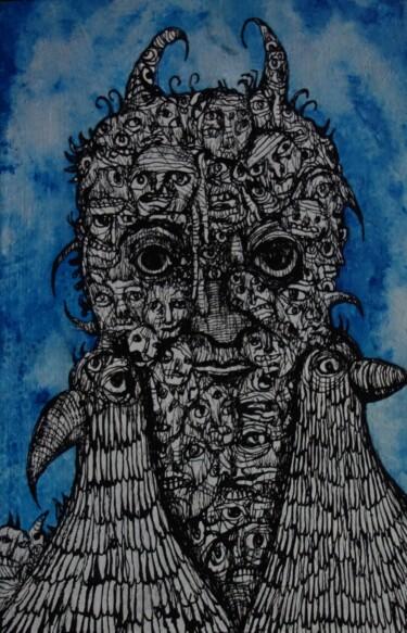 Desenho intitulada "l'homme aux oiseaux" por Eric Demelis, Obras de arte originais, Tinta