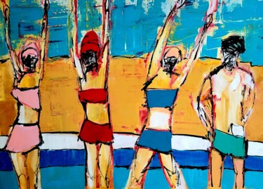 Malerei mit dem Titel "La lecon de natation" von Eric Dhulst, Original-Kunstwerk, Acryl