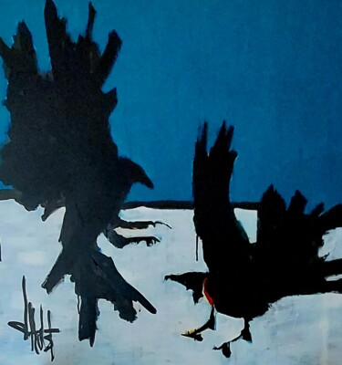 Pittura intitolato "2Ravens" da Eric Dhulst, Opera d'arte originale, Acrilico