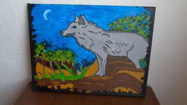 Peinture intitulée "loup clair de lune" par Eric Escutenaire, Œuvre d'art originale, Acrylique