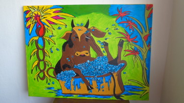 Peinture intitulée "plouf plouf la vach…" par Eric Escutenaire, Œuvre d'art originale, Acrylique