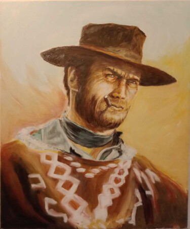 Peinture intitulée "clint Eastwood" par Eric Espigares, Œuvre d'art originale, Huile
