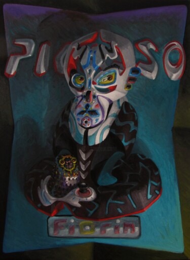 Painting titled "Picasso à la chouet…" by Eric Fiorin, Original Artwork, Oil