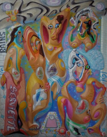 Schilderij getiteld ""Les Donzelles en c…" door Eric Fiorin, Origineel Kunstwerk, Olie