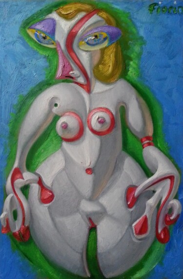 Painting titled "Nue debout les main…" by Eric Fiorin, Original Artwork, Oil