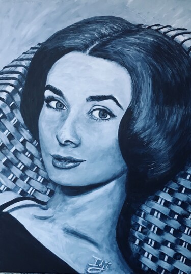 Painting titled "Audrey en bleu" by Eric Garnier, Original Artwork, Acrylic Mounted on Wood Stretcher frame